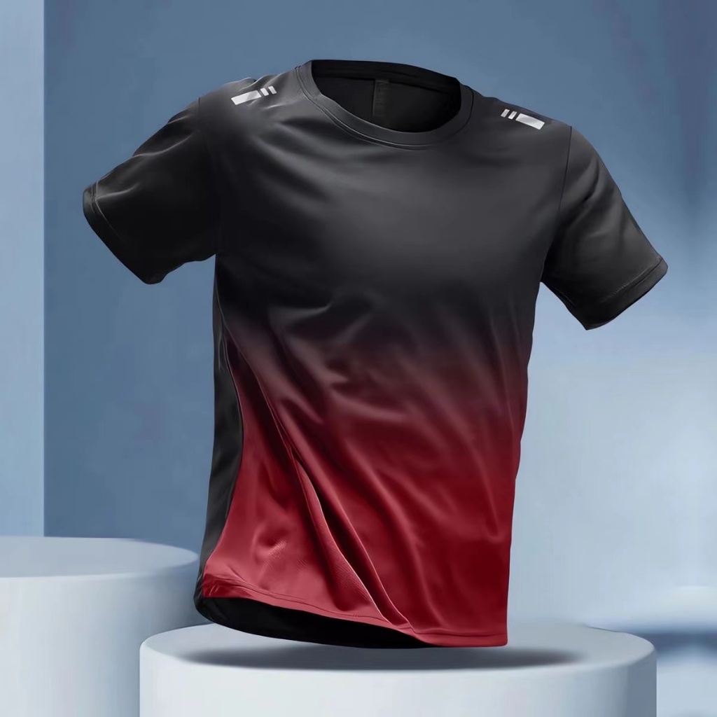 6 Colors Summer Men's Short-Sleeved T-Shirt Unisex Quick-Drying T-Shirt Sports T-Shirt Stretch Gradient Color Fitness Clothes Round Neck Pullover Casual