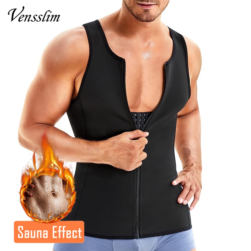 Vensslim Men Shapewear Slimming Body Shaper Compression Shirt with Zipper Tummy Control Waist Trainer Sweat Sauna Corset