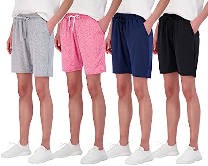 4 Pack: Women&#039;s Dry-Fit Athletic 7&quot; Bermuda Long Shorts Casual High Waisted Running Shorts Pockets (Available in Plus Size)