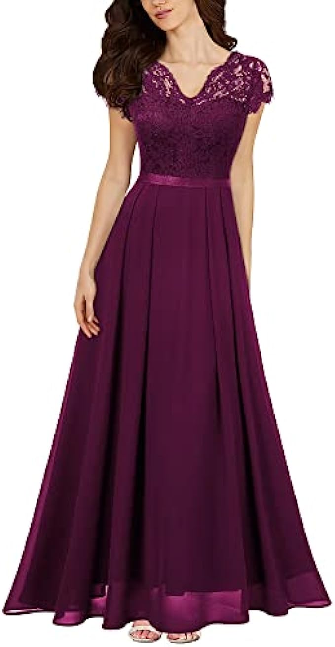 Miusol Women&#039;s Formal V Neck Elegant Floral Lace Bridesmaid Maxi Dress