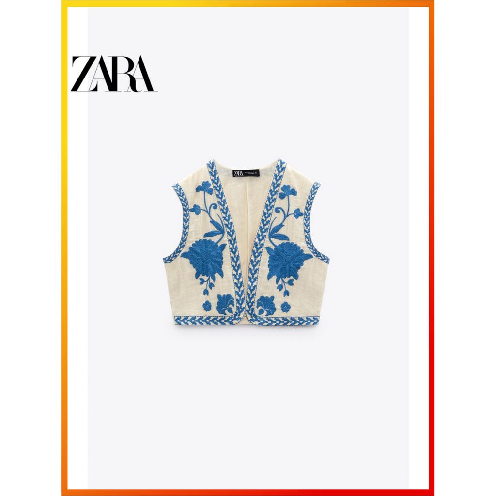 ZARA New Women&#039;s Embroidered Open Front Sleeveless Cotton Tank Top 6895023 250