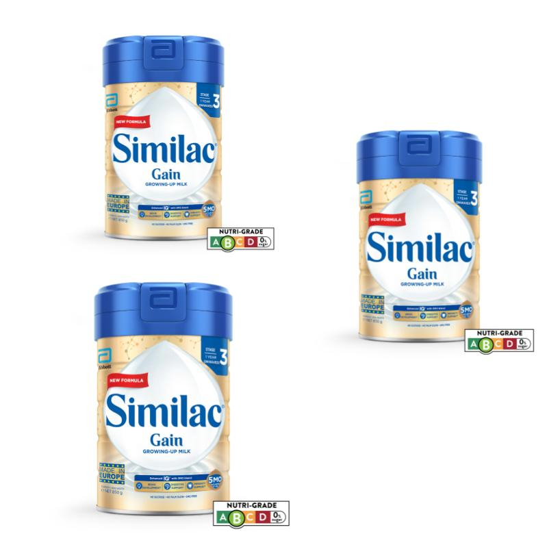[Bundle of 3] Similac Gain 5MO Stage 3 Growing-Up Baby Milk Powder Formula 850g (1 year onwards)