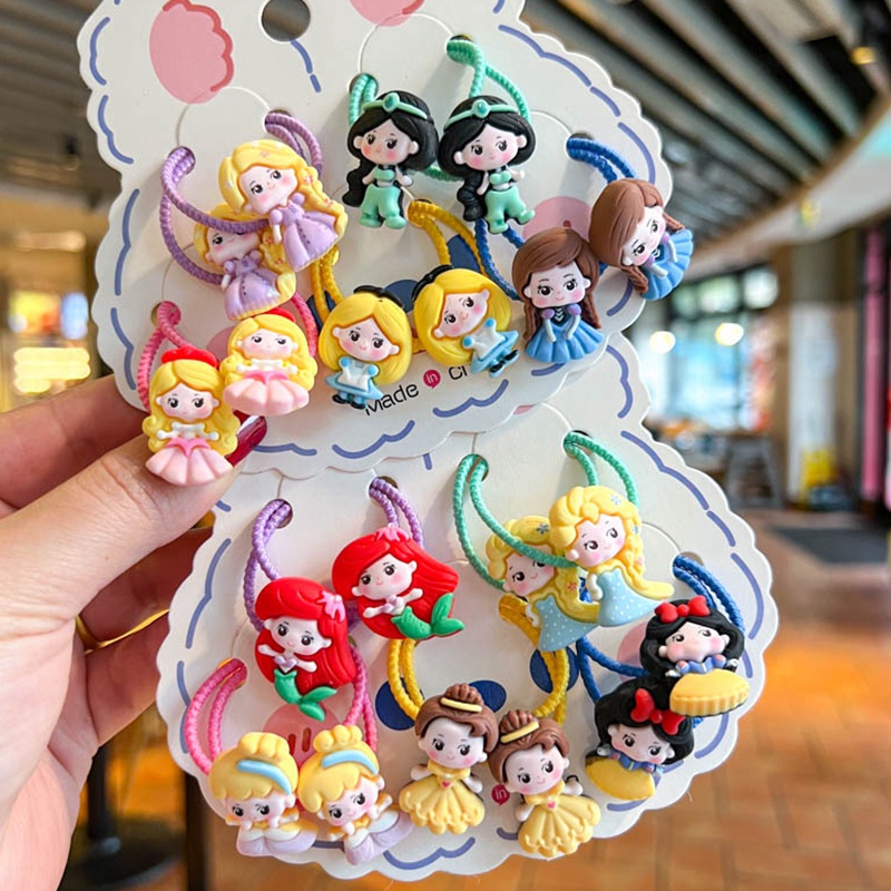 ((10 Pcs) Korean Version New Style Children's Color Hair Tie Girls Sweet Cute Cartoon Q Version Princess Hair Tie Little Girl Baby Tie Hair Rubber Band Hair Tie Korean Hair Accessories